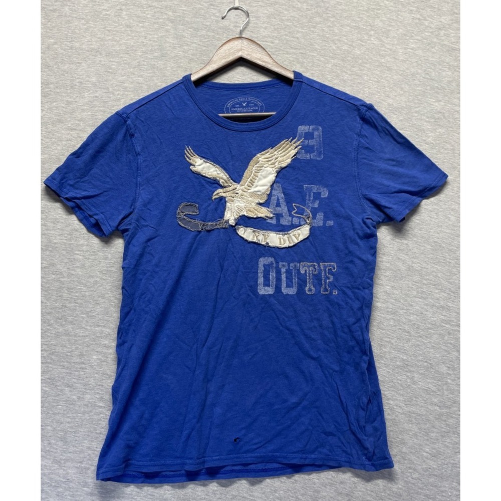 American Eagle Outfitters Athletic Fit T Shirt Mens Small Blue Embroidered Eagle
